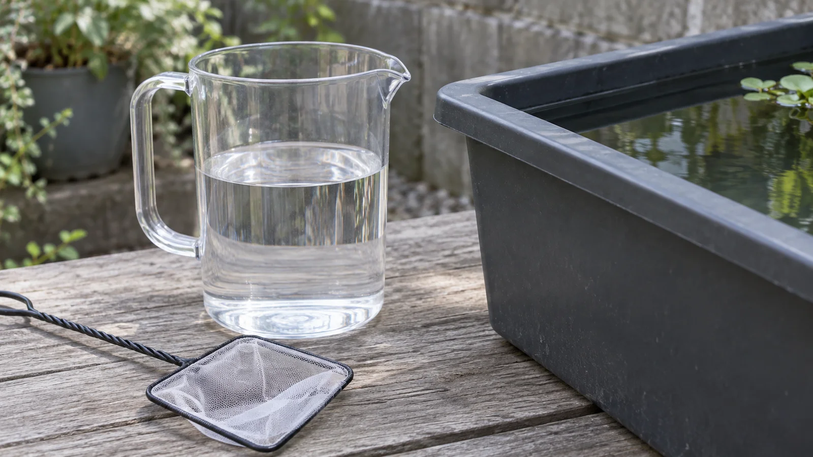 水の世話に使う水差しと網のAIイメージ。病気や品種を示す写真ではありません